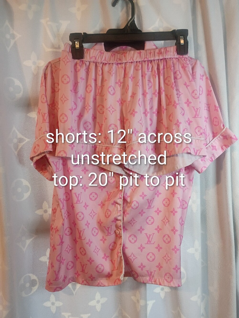 Monogram Pink Satin Shorts & Top Pj's Pajamas Lounge Outfit